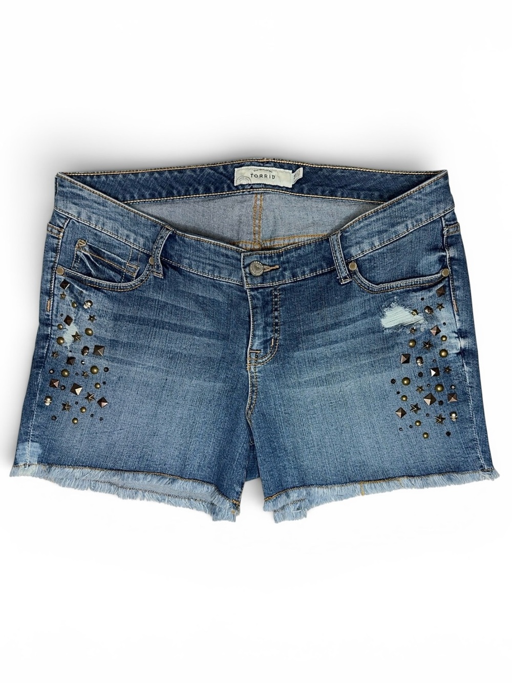 Torrid Blue Denim Skull Studded Cut-off Shorts Sz 14